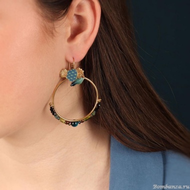 Серьги TARATATA, Chardon bleu, со смолой, бусинами и тигровым глазом, TT-H24-09774-204 синий Серьги TARATATA, Chardon bleu, со смолой, бусинами и тигровым глазом, TT-H24-09774-204 синий