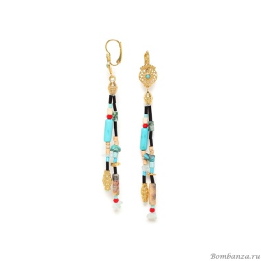 Серьги Franck Herval, Margaux, агат,аквамарин, кокос,говлит,яшма,бирюза, FH23.2-12-68255 бирюзовый