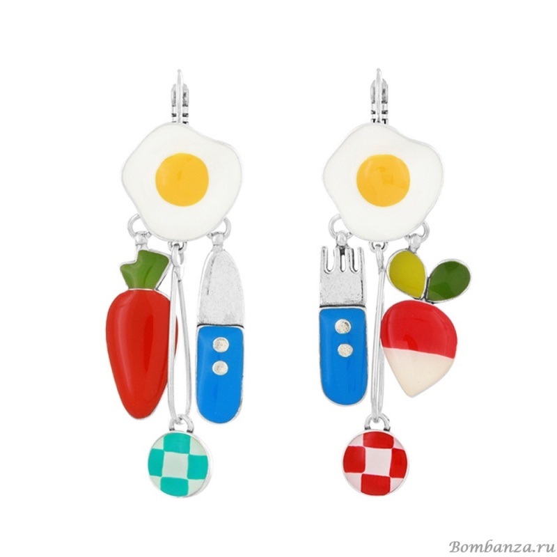 Серьги TARATATA, Dinette, асимметричные, с цветной смолой, TT-H25-09778-10M серебристый