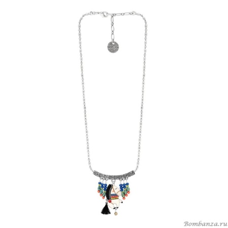 Колье Taratata, Carroussel, серебристое, с текстилем, стеклянными бусинами и эмалью, TT-E20-11125-10M Колье Taratata, Carroussel, серебристое, с текстилем, стеклянными бусинами и эмалью, TT-E20-11125-10M