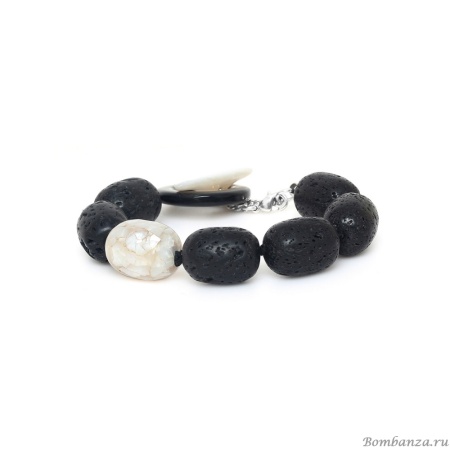 Браслет Nature Bijoux, Volcan, перламутр, вулканическая лава, рог, NB25.2-13-44290 черный