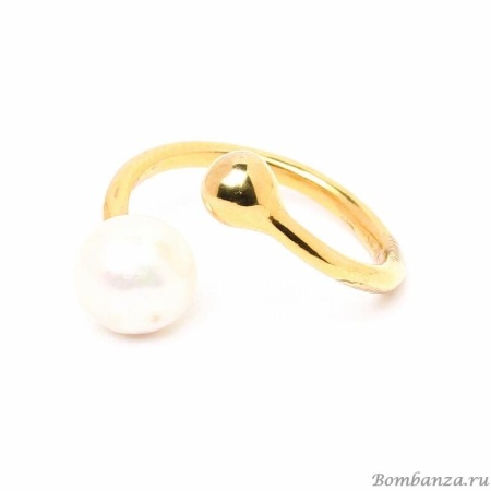 Кольцо Ori Tao, Kosmos, незамкнутое, золотистое с жемчугом, OT-19-28380