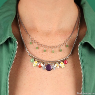 Колье TARATATA, Jonquille, смола, агат, гематит, слюдяный порошок, TT-W24-01102-10M серебристый Колье TARATATA, Jonquille, смола, агат, гематит, слюдяный порошок, TT-W24-01102-10M серебристый