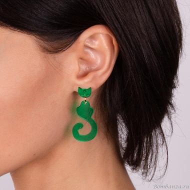 Серьги Moon Paris, Ultra, с подвеской в форме кошки, MU-23.04-002 зеленый Серьги Moon Paris, Ultra, с подвеской в форме кошки, MU-23.04-002 зеленый