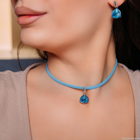 Колье Fiore Luna, Aquamarine / Sky Blue Leather