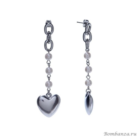 Серьги Moon Paris, Ringo, сердечки, жемч.бусины, MR-20.01-001 серебристый