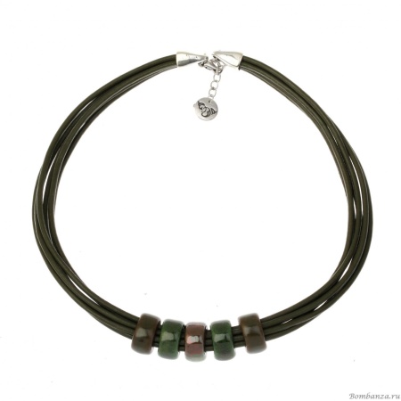 Колье By Dziubeka, NC1741 G зеленый коричневый серебристый