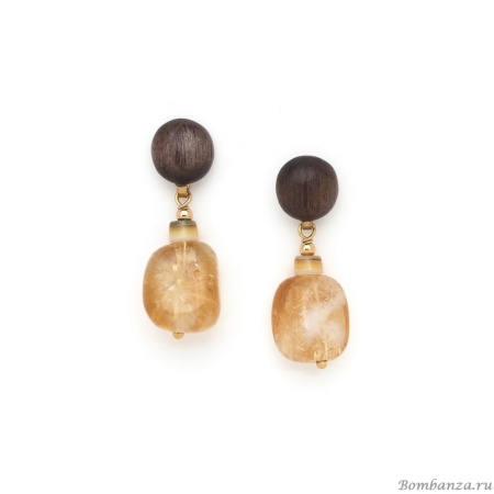 Серьги Nature Bijoux, Wabi, эбеновое дерево, цитрин, перламутр, NB24.2-12-79576 коричневый