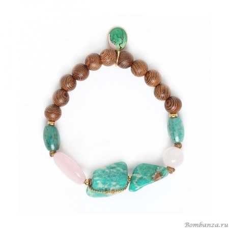 Браслет Nature Bijoux, Yoruba, стрейч, с амазонитом, деревом дуба и розовым кварцем, NB21.2-13-33920 (зеленый)