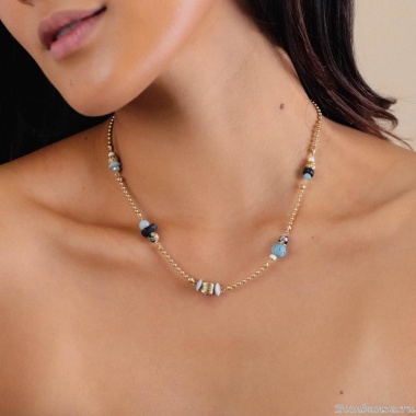 Колье Franck Herval, Baya, аквамарин, кокос,бусины, кость, амазонит, FH24.2-15-64142 золотистый