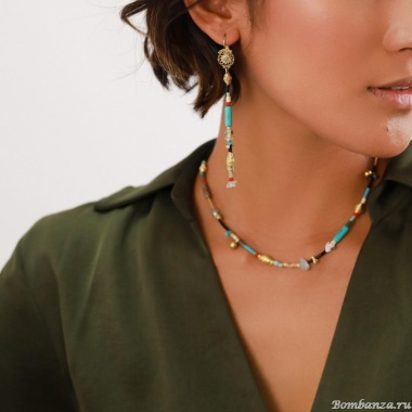 Серьги Franck Herval, Margaux, агат,аквамарин, кокос,говлит,яшма,бирюза, FH23.2-12-68255 бирюзовый