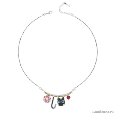 Колье TARATATA, Moustache, с цветной смолой, бусинами, стразами, TT-T24-03104-10M серебристый