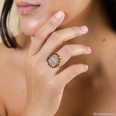 Кольцо Franck Herval, Lauryne, разъемное, с агатом и перламутром, FH25.2-19-63760 черный