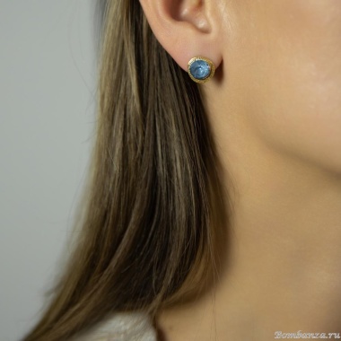 Пуссеты Catherine Bijoux, Half moon, с кристаллом, CB25.1-5355FG голубой