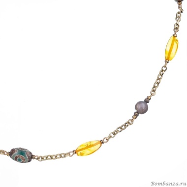 Колье Lanzerotti, Caramello, агат, лунный камень, янтарь, пирит, LZ-24.11-513 желтый