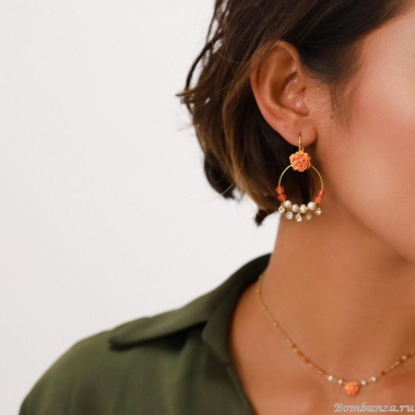 Серьги Franck Herval, Clea, авантюрин, Swarovski, жемчуг, эмаль, FH23.2-12-68198 оранжевый