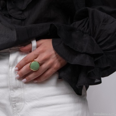 Кольцо Moon Paris, с цветной эмалью, Mo-Y24.06-009 зеленый, 18