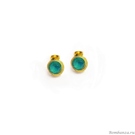 Пуссеты Catherine Bijoux, Half moon, с кристаллом, CB25.1-5355FG мятный