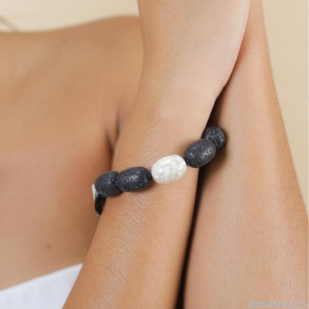 Браслет Nature Bijoux, Volcan, перламутр, вулканическая лава, рог, NB25.2-13-44290 черный