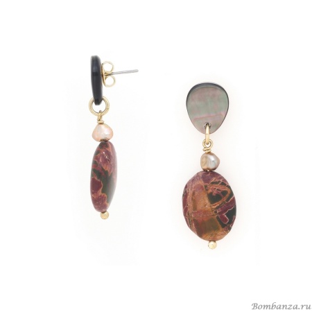 Серьги Nature Bijoux, L'ile Rousse, перламутр, жемчуг, яшма "Пикассо", NB25.2-12-90423 коричневый