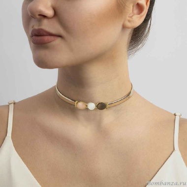 Чокер Possebon,  mother mosaic/tiger eye/quartz rose