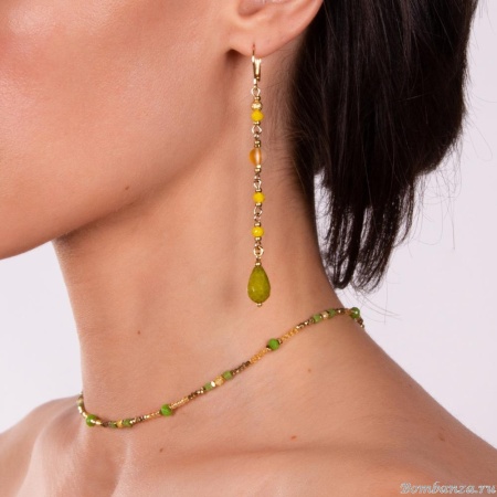 Серьги Lanzerotti, Limonata, асимметрия, с жадом, агатом и кристаллом, LZ-23.04-160 зеленый