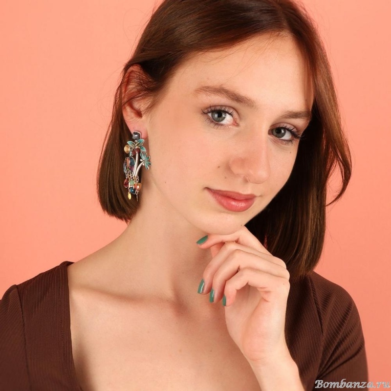 Серьги TARATATA, Papong, смола, бусины, стразы, тигровый глаз, TT-E24-11998-10M серебристый Серьги TARATATA, Papong, смола, бусины, стразы, тигровый глаз, TT-E24-11998-10M серебристый