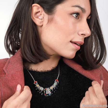 Колье Taratata, Rive Gauche, серебристое с цветной эмалью и стеклянными бусинами, смола, TT-H19-06116-10M