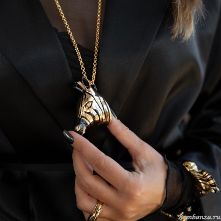 Колье Polina Firenze, зебра с кристаллами и эмалью, PF25.2-PE4290 золотистый