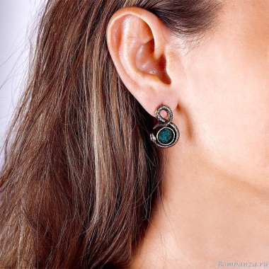 Серьги Alcozer&J, асимметричные, с изумрудом и агатом, AL2411-O58EN24 золотистый