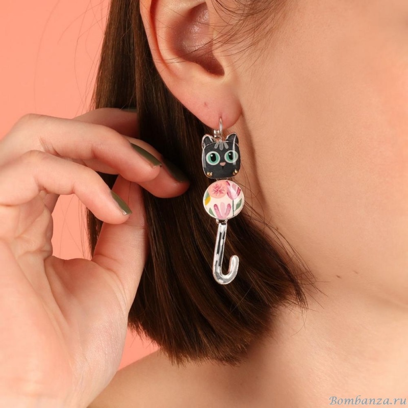 Серьги TARATATA, Moustache, с цветной смолой и стразами, TT-T24-03721-10M серебристый Серьги TARATATA, Moustache, с цветной смолой и стразами, TT-T24-03721-10M серебристый