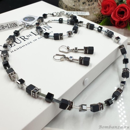 Комплект Coeur de Lion, Black-Silver, серьги и колье, 4018/10-20-1317. Германия