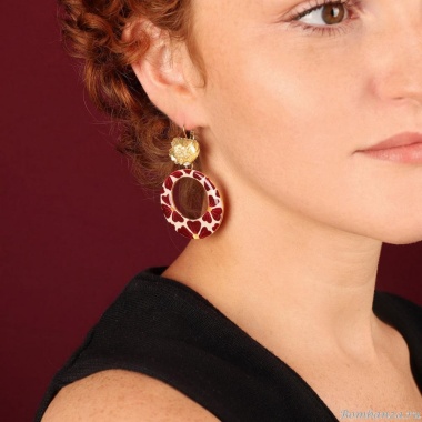 Серьги TARATATA, Magnolia, цветная смола, рисунок, золотая краска, TT-H25-08771-203 красный