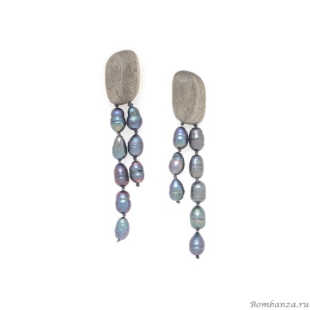 Серьги Nature Bijoux, Pebble Beach, из эбенового дерева, с жемчугом, NB25.2-12-90371 серый