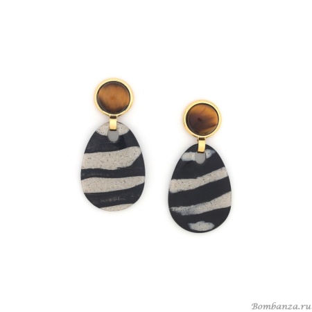 Серьги Nature Bijoux, Zebra, тигровый глаз, смолистый песок в смоле, NB24.2-12-79722 черный