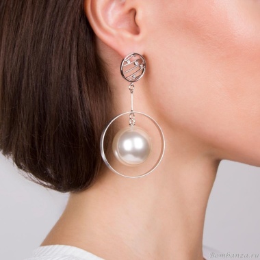 Серьги Moon Paris, Ringo, с жемчужной подвеской и кристаллами, MR-21.11-278 серебристый Серьги Moon Paris, Ringo, с жемчужной подвеской и кристаллами, MR-21.11-278 серебристый