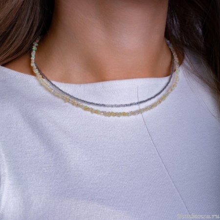 Колье Lanzerotti, Ispirazione, двойное, опал, японский бисер, LZ-24.10-440 серебристый