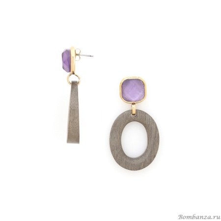 Серьги Nature Bijoux, Lavender, ракушка Capiz в смоле, эбеновое дерево, NB25.1-12-90100 сиреневый