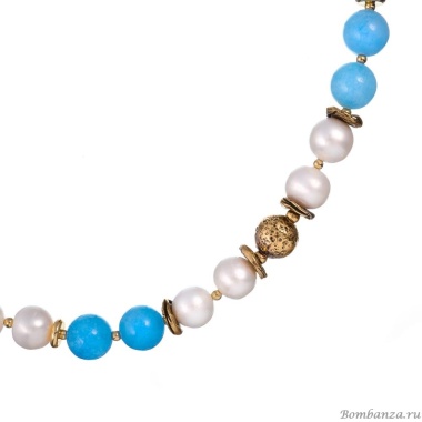 Колье Alcozer&J, с халцедоном и жемчугом, AL-C58AC25-R голубой