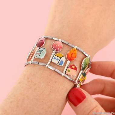 Браслет TARATATA, Mon ptit village, с цветной смолой, узорами, гематитом, TT-H25-03304-10M серебристый Браслет TARATATA, Mon ptit village, с цветной смолой, узорами, гематитом, TT-H25-03304-10M серебристый