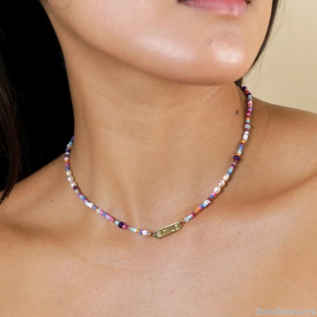 Колье Franck Herval, Joy, жемчуг, бусины, бисер, кость, нефрит, FH25.2-15-64470 голубой