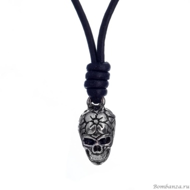 Колье Tra-la-ra, Tatoo, кожаное, с черепом и кристаллами, TLR24-522P208 черный