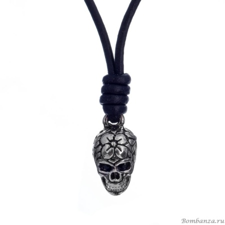 Колье Tra-la-ra, Tatoo, кожаное, с черепом и кристаллами, TLR24-522P208 черный