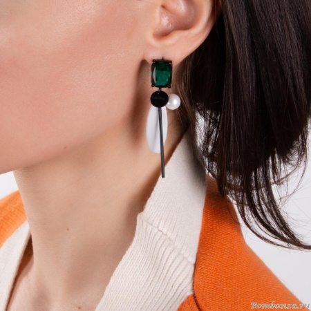 Серьги Nuance, Nuance, асимметричные, кристалл, жемчуг, NFN-23.03-031 зеленый