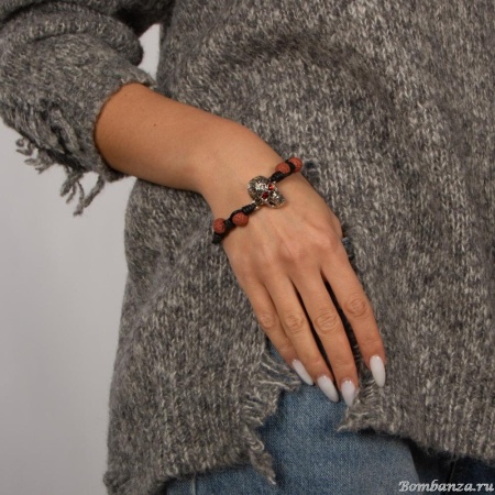 Браслет Tra-la-ra, Tatoo, кожаный, кристаллы, вулканическая лава, TLR24-522P005 красный Браслет Tra-la-ra, Tatoo, кожаный, кристаллы, вулканическая лава, TLR24-522P005 красный