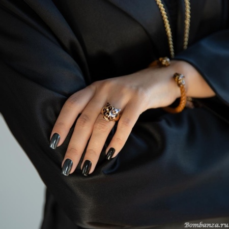 Кольцо Polina Firenze, незамкнутое,ягуар с кристаллами и эмалью, PF25.2-AN1598 коричневый