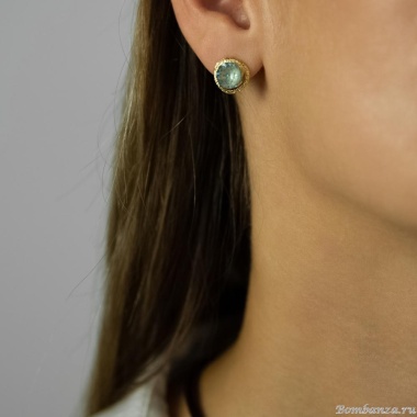 Пуссеты Catherine Bijoux, Half moon, с кристаллом, CB25.1-5355FG мятный