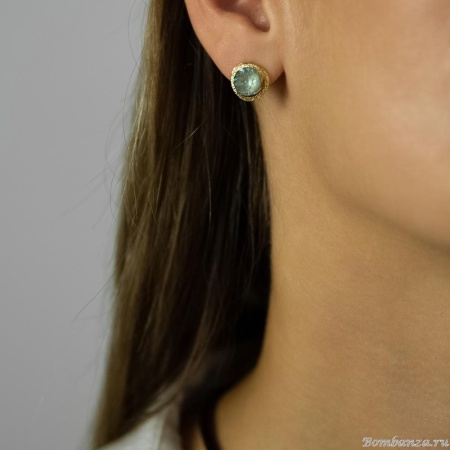 Пуссеты Catherine Bijoux, Half moon, с кристаллом, CB25.1-5355FG мятный