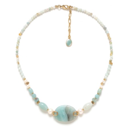 Колье Nature Bijoux, Honolulu, с амазонитом и жемчугом, NB24.1-15-43082 голубой