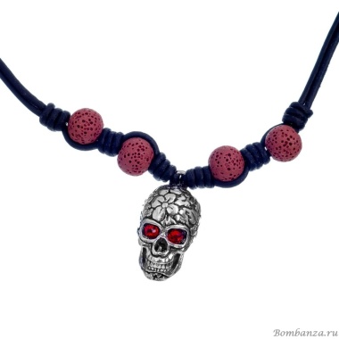 Колье Tra-la-ra, Tatoo, кожаное, кристаллы, вулканическая лава, TLR24-522P205 красный